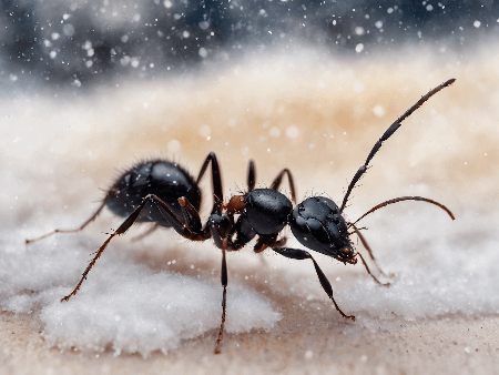Uma formiga em meio a uma tempestade e neve