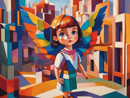 Uma linda menina colorida com asas